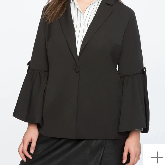 Eloquii‎ Black Ponte Knit Open Front Blazer Size 16 Flare Sleeve Detail Work New - Picture 10 of 10